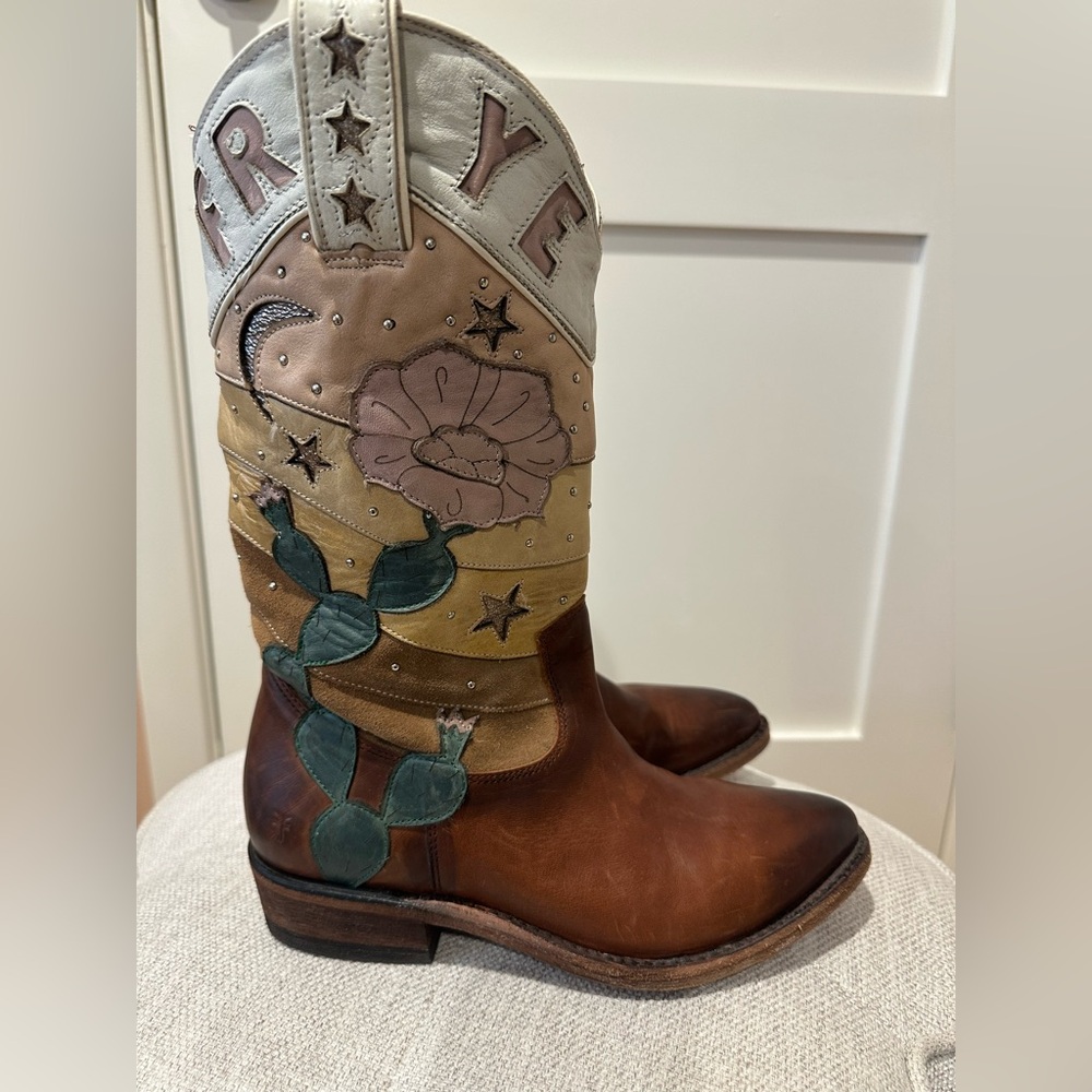 Frye size 8 Billy Cactus multicolor leather and suede with cowboy boots - Picture 2 of 16